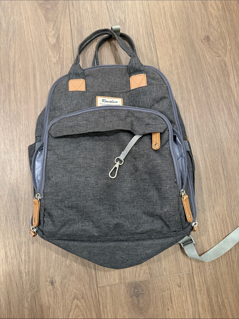 Ruvalino Charcoal Gray Backpack/Diaper Bag with Tan Accents - Ruxolino